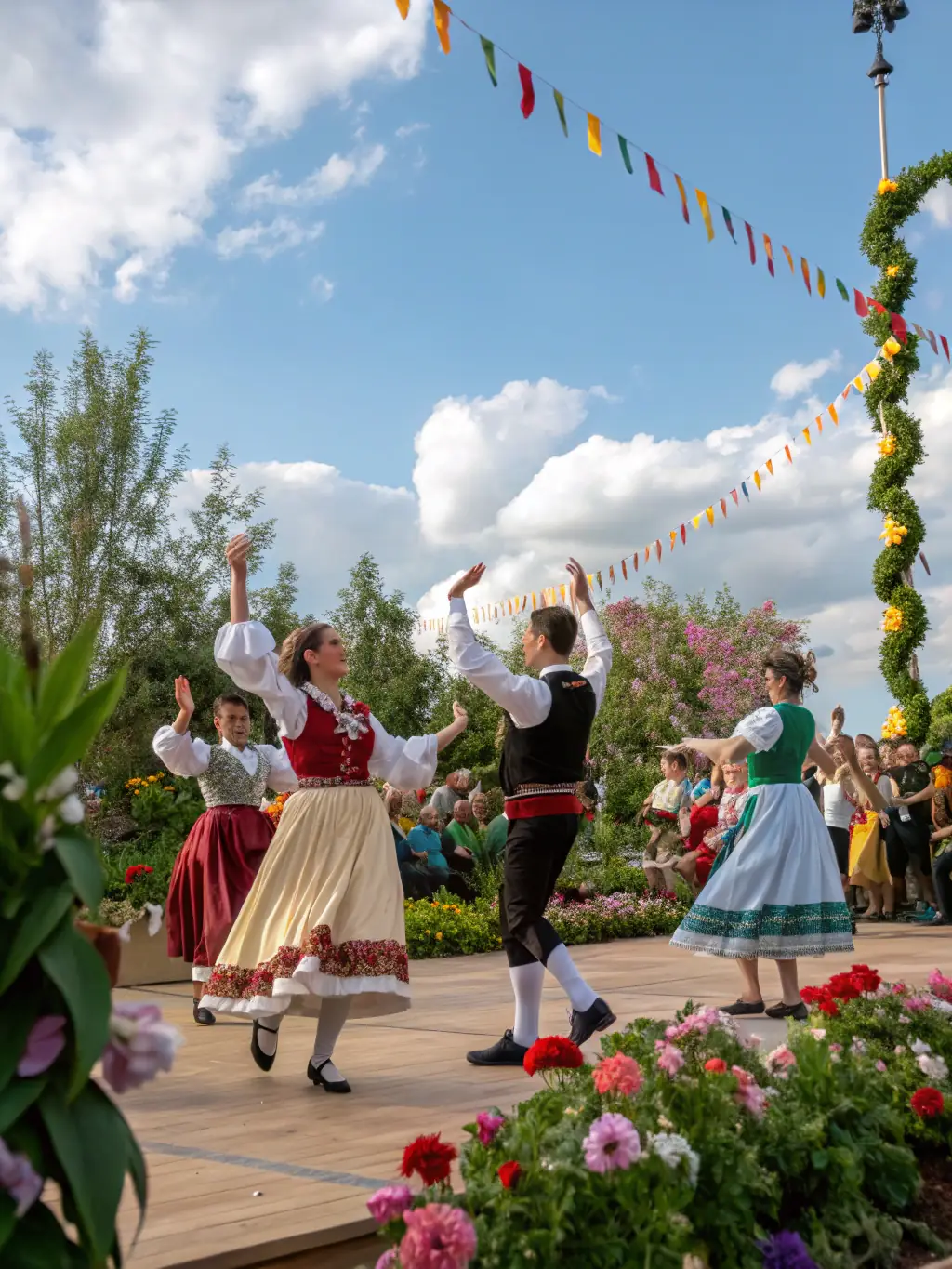 A high-quality image of a cultural event hosted by GRENIER DE BOURGOGNE, featuring musicians, dancers, or other performers engaging with the audience in a community setting.